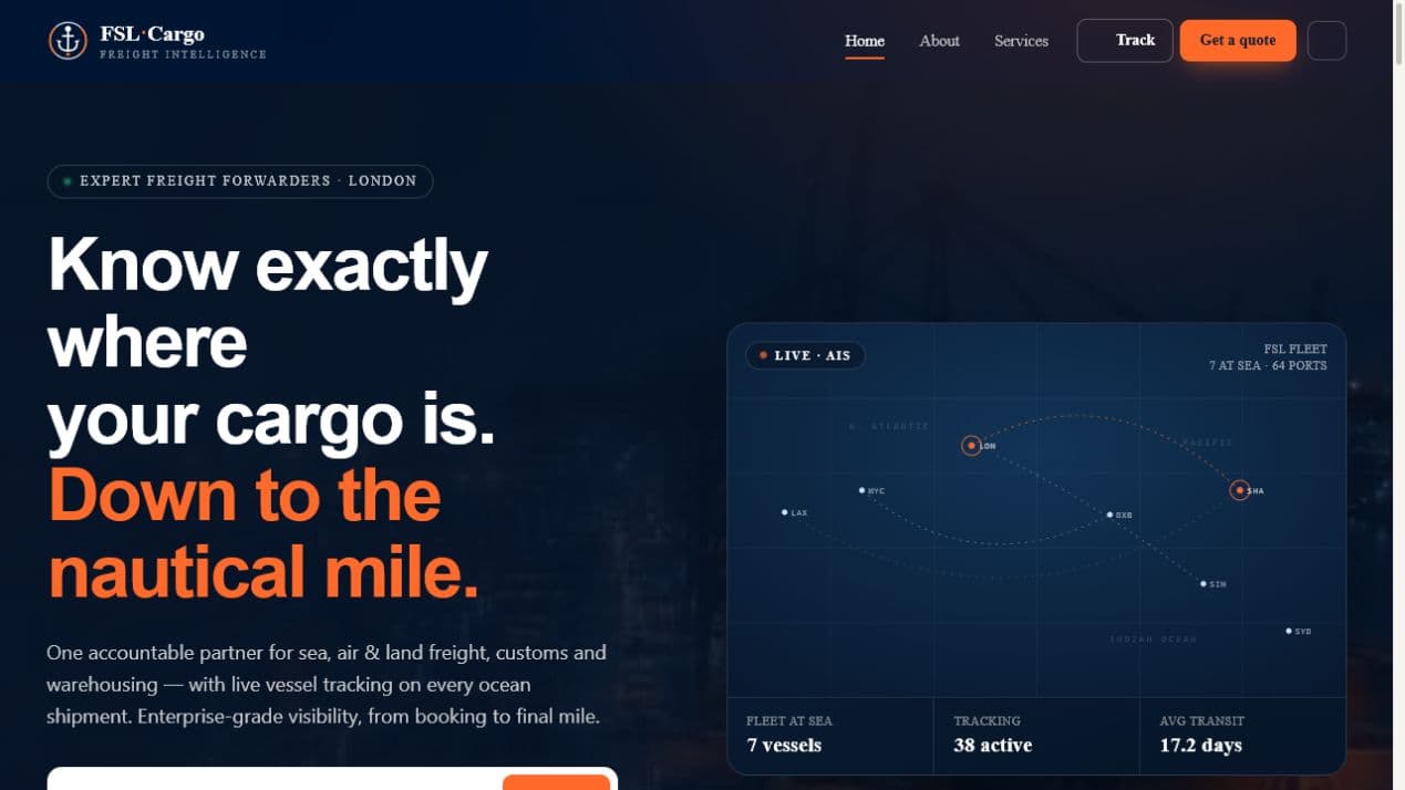 FSL Cargo : plateforme logistique avec suivi maritime en direct, capture du produit en production